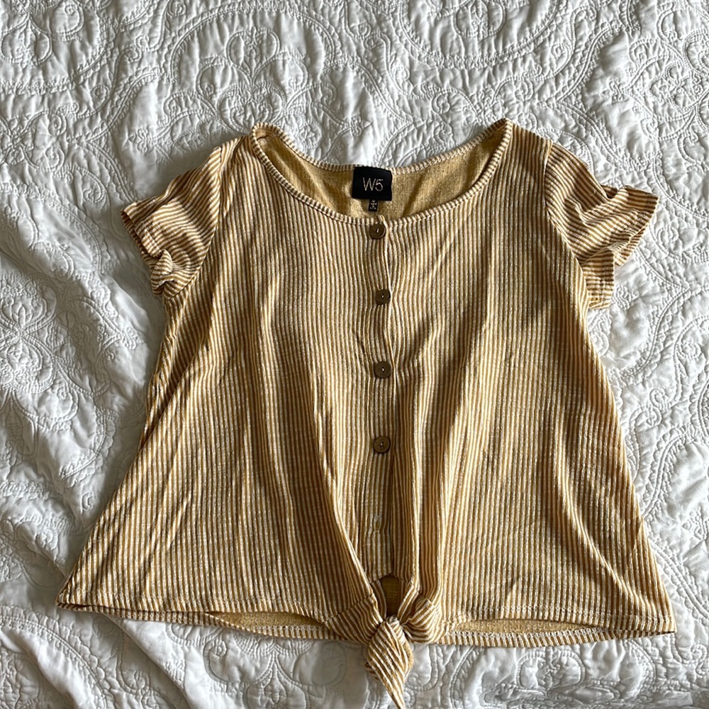 Yellow button down tie shirt